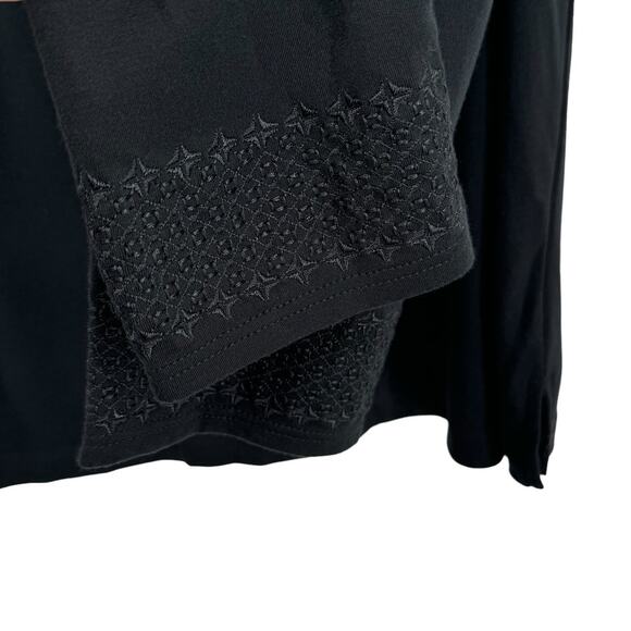 I Magnin 2 Piece Set M Black Long Sleeve Top Elastic Waist Pants Embroidered - Picture 7 of 15